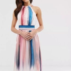 Little Mistress ombre stripe pleated printed midi dress